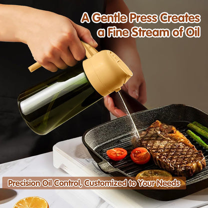 16 oz Dark Glass Olive Oil Sprayer & Dispenser, 2-in-1, Black | Light-blocking dark green glass, food-grade spray and pour bottle for cooking, air fryer, salad and BBQ