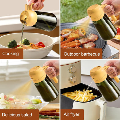 16 oz Dark Glass Olive Oil Sprayer & Dispenser, 2-in-1, Black | Light-blocking dark green glass, food-grade spray and pour bottle for cooking, air fryer, salad and BBQ