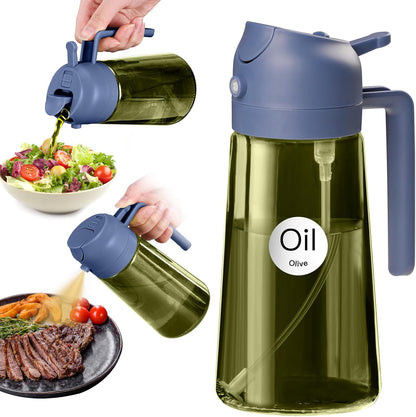 16 oz Dark Glass Olive Oil Sprayer & Dispenser, 2-in-1, Black | Light-blocking dark green glass, food-grade spray and pour bottle for cooking, air fryer, salad and BBQ