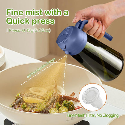 16 oz Dark Glass Olive Oil Sprayer & Dispenser, 2-in-1, Black | Light-blocking dark green glass, food-grade spray and pour bottle for cooking, air fryer, salad and BBQ