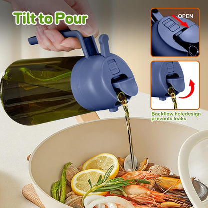 16 oz Dark Glass Olive Oil Sprayer & Dispenser, 2-in-1, Black | Light-blocking dark green glass, food-grade spray and pour bottle for cooking, air fryer, salad and BBQ
