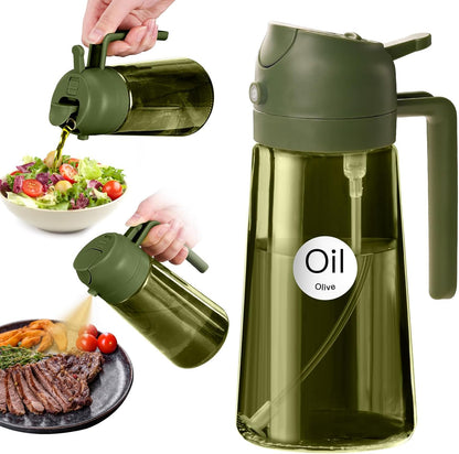 16 oz Dark Glass Olive Oil Sprayer & Dispenser, 2-in-1, Black | Light-blocking dark green glass, food-grade spray and pour bottle for cooking, air fryer, salad and BBQ