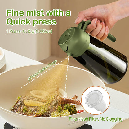 16 oz Dark Glass Olive Oil Sprayer & Dispenser, 2-in-1, Black | Light-blocking dark green glass, food-grade spray and pour bottle for cooking, air fryer, salad and BBQ