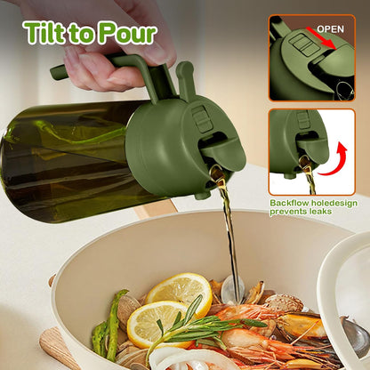 16 oz Dark Glass Olive Oil Sprayer & Dispenser, 2-in-1, Black | Light-blocking dark green glass, food-grade spray and pour bottle for cooking, air fryer, salad and BBQ