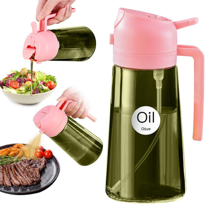 16 oz Dark Glass Olive Oil Sprayer & Dispenser, 2-in-1, Black | Light-blocking dark green glass, food-grade spray and pour bottle for cooking, air fryer, salad and BBQ