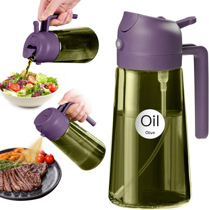 16 oz Dark Glass Olive Oil Sprayer & Dispenser, 2-in-1, Black | Light-blocking dark green glass, food-grade spray and pour bottle for cooking, air fryer, salad and BBQ