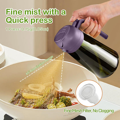 16 oz Dark Glass Olive Oil Sprayer & Dispenser, 2-in-1, Black | Light-blocking dark green glass, food-grade spray and pour bottle for cooking, air fryer, salad and BBQ