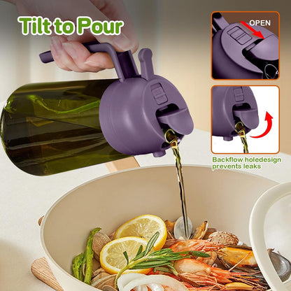 16 oz Dark Glass Olive Oil Sprayer & Dispenser, 2-in-1, Black | Light-blocking dark green glass, food-grade spray and pour bottle for cooking, air fryer, salad and BBQ