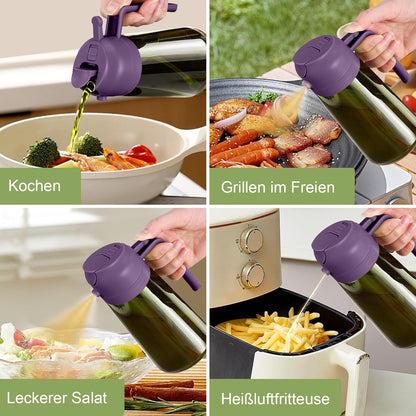 16 oz Dark Glass Olive Oil Sprayer & Dispenser, 2-in-1, Black | Light-blocking dark green glass, food-grade spray and pour bottle for cooking, air fryer, salad and BBQ