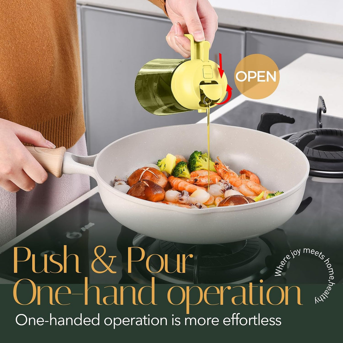 16 oz Dark Glass Olive Oil Sprayer & Dispenser, 2-in-1, Black | Light-blocking dark green glass, food-grade spray and pour bottle for cooking, air fryer, salad and BBQ