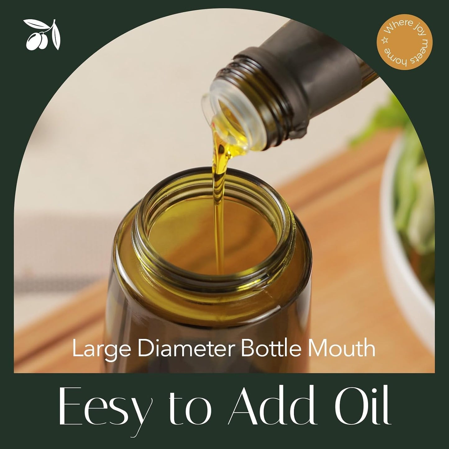 16 oz Dark Glass Olive Oil Sprayer & Dispenser, 2-in-1, Black | Light-blocking dark green glass, food-grade spray and pour bottle for cooking, air fryer, salad and BBQ