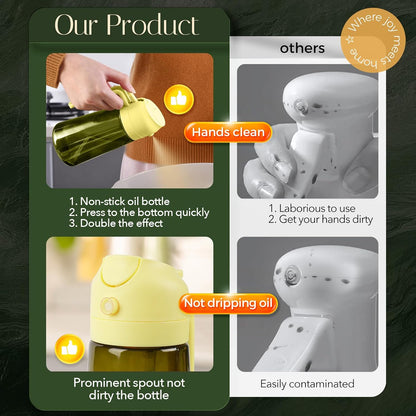 16 oz Dark Glass Olive Oil Sprayer & Dispenser, 2-in-1, Black | Light-blocking dark green glass, food-grade spray and pour bottle for cooking, air fryer, salad and BBQ