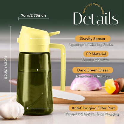 16 oz Dark Glass Olive Oil Sprayer & Dispenser, 2-in-1, Black | Light-blocking dark green glass, food-grade spray and pour bottle for cooking, air fryer, salad and BBQ