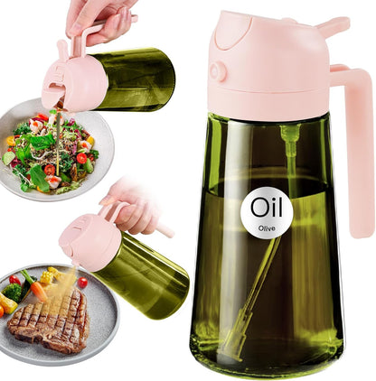 16 oz Dark Glass Olive Oil Sprayer & Dispenser, 2-in-1, Black | Light-blocking dark green glass, food-grade spray and pour bottle for cooking, air fryer, salad and BBQ