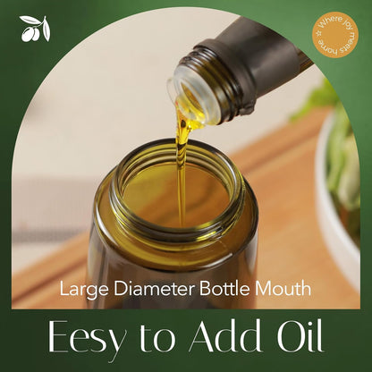 16 oz Dark Glass Olive Oil Sprayer & Dispenser, 2-in-1, Black | Light-blocking dark green glass, food-grade spray and pour bottle for cooking, air fryer, salad and BBQ