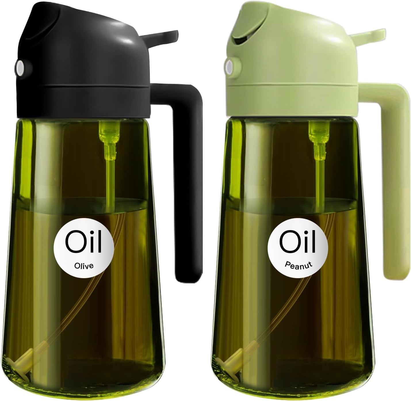 16 oz Dark Glass Olive Oil Sprayer & Dispenser, 2-in-1, Black | Light-blocking dark green glass, food-grade spray and pour bottle for cooking, air fryer, salad and BBQ
