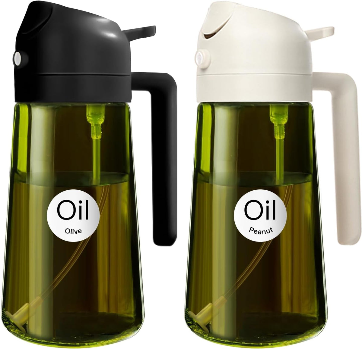 16 oz Dark Glass Olive Oil Sprayer & Dispenser, 2-in-1, Black | Light-blocking dark green glass, food-grade spray and pour bottle for cooking, air fryer, salad and BBQ