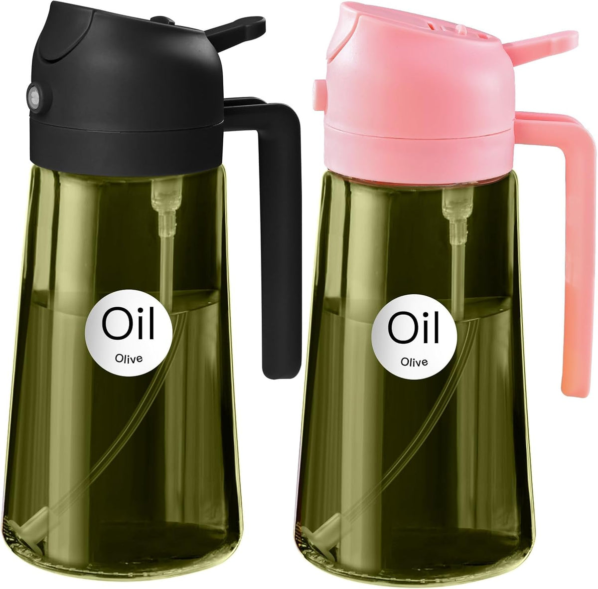 16 oz Dark Glass Olive Oil Sprayer & Dispenser, 2-in-1, Black | Light-blocking dark green glass, food-grade spray and pour bottle for cooking, air fryer, salad and BBQ