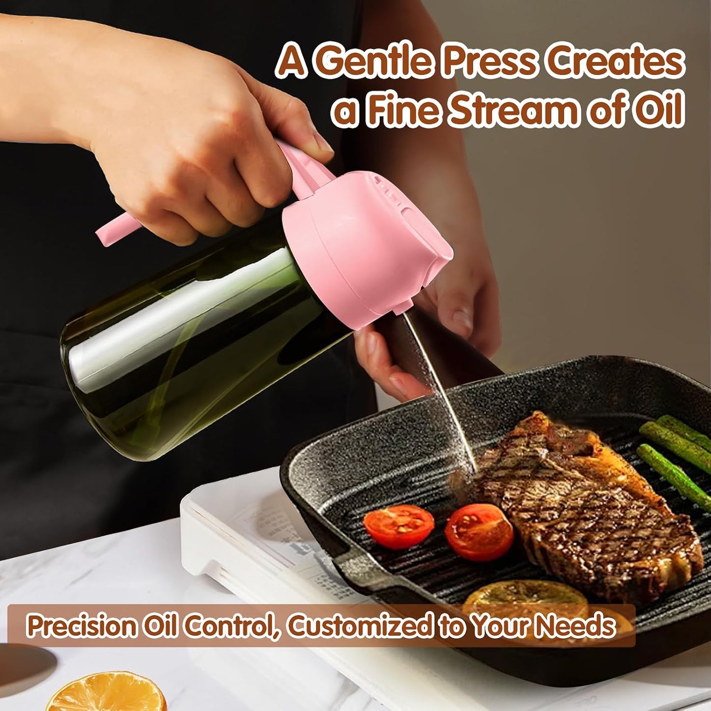 16 oz Dark Glass Olive Oil Sprayer & Dispenser, 2-in-1, Black | Light-blocking dark green glass, food-grade spray and pour bottle for cooking, air fryer, salad and BBQ
