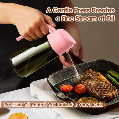 16 oz Dark Glass Olive Oil Sprayer & Dispenser, 2-in-1, Black | Light-blocking dark green glass, food-grade spray and pour bottle for cooking, air fryer, salad and BBQ