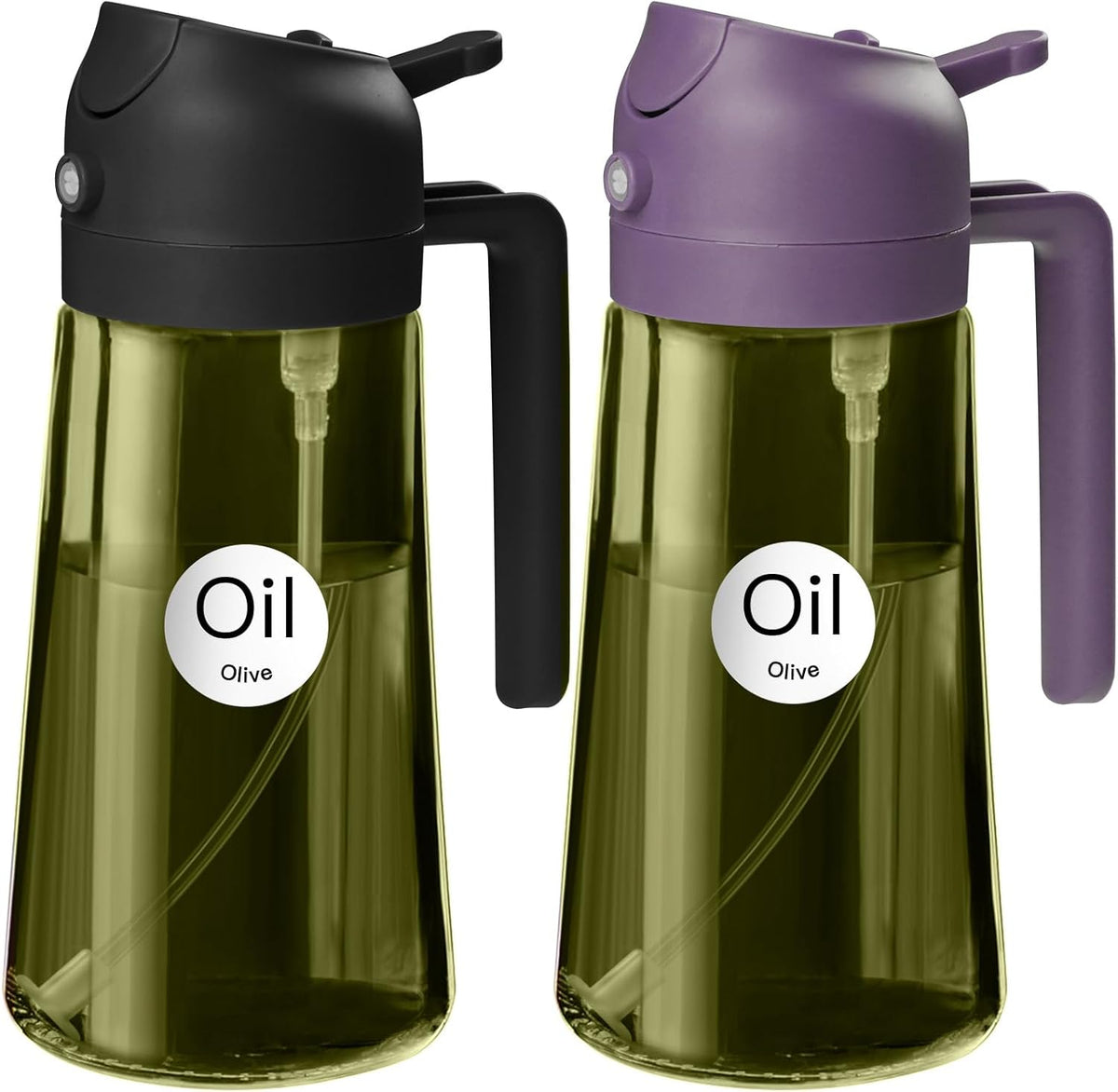 16 oz Dark Glass Olive Oil Sprayer & Dispenser, 2-in-1, Black | Light-blocking dark green glass, food-grade spray and pour bottle for cooking, air fryer, salad and BBQ