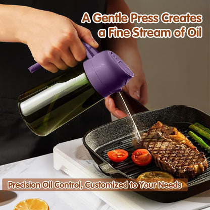 16 oz Dark Glass Olive Oil Sprayer & Dispenser, 2-in-1, Black | Light-blocking dark green glass, food-grade spray and pour bottle for cooking, air fryer, salad and BBQ