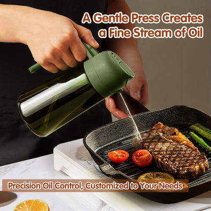 16 oz Dark Glass Olive Oil Sprayer & Dispenser, 2-in-1, Black | Light-blocking dark green glass, food-grade spray and pour bottle for cooking, air fryer, salad and BBQ
