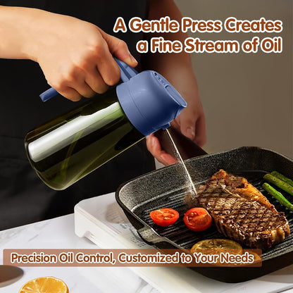 16 oz Dark Glass Olive Oil Sprayer & Dispenser, 2-in-1, Black | Light-blocking dark green glass, food-grade spray and pour bottle for cooking, air fryer, salad and BBQ