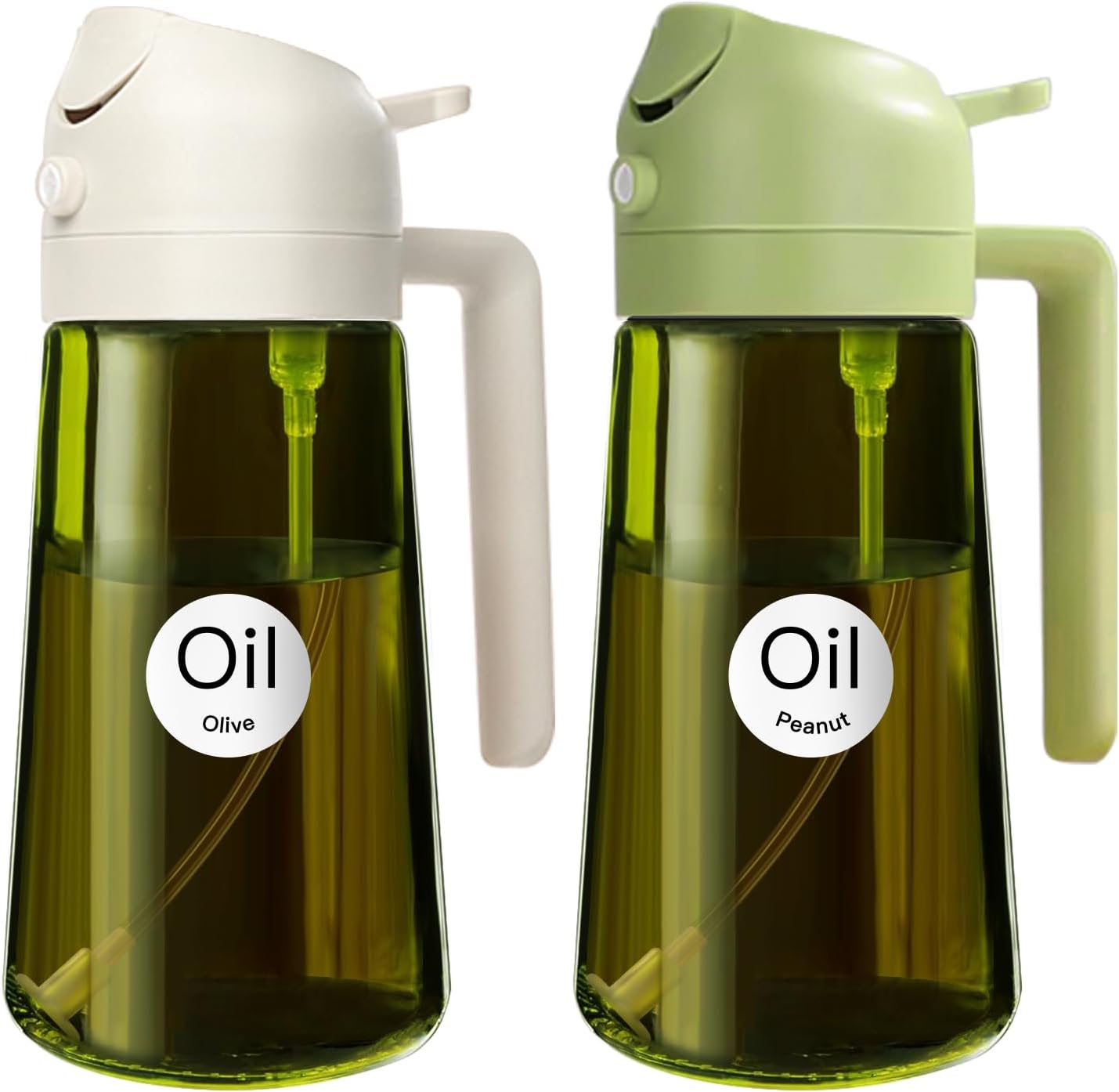 16 oz Dark Glass Olive Oil Sprayer & Dispenser, 2-in-1, Black | Light-blocking dark green glass, food-grade spray and pour bottle for cooking, air fryer, salad and BBQ