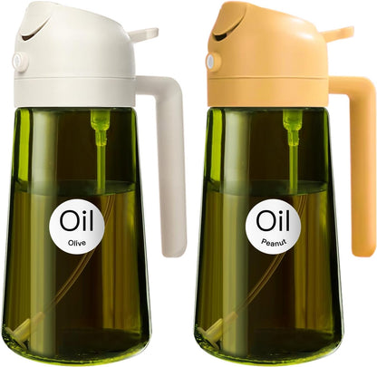 16 oz Dark Glass Olive Oil Sprayer & Dispenser, 2-in-1, Black | Light-blocking dark green glass, food-grade spray and pour bottle for cooking, air fryer, salad and BBQ