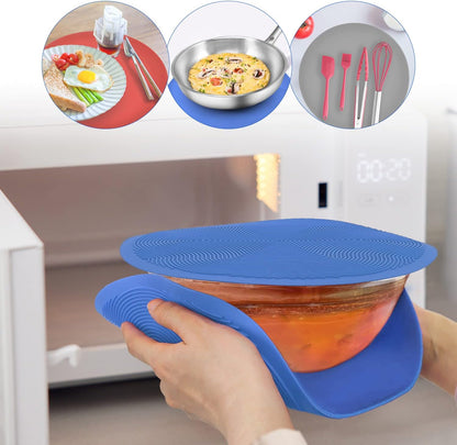 12 10 8 Inch Multi-use Microwave Mat, Trivet, Pot Holders, Drying, Baking, Place Mat, Utensils Rest, Silicone Cover Pad for Hot Pot Pans Bowls Plates Dishes Kitchen Counter,Heat Resistant,Blue