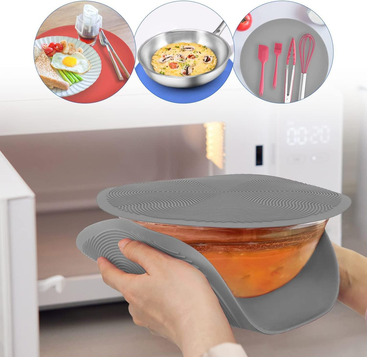 12 10 8 Inch Multi-use Microwave Mat, Trivet, Pot Holders, Drying, Baking, Place Mat, Utensils Rest, Silicone Cover Pad for Hot Pot Pans Bowls Plates Dishes Kitchen Counter,Heat Resistant,Blue