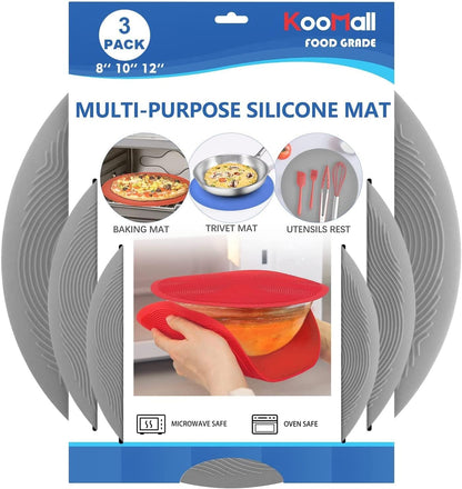 12 10 8 Inch Multi-use Microwave Mat, Trivet, Pot Holders, Drying, Baking, Place Mat, Utensils Rest, Silicone Cover Pad for Hot Pot Pans Bowls Plates Dishes Kitchen Counter,Heat Resistant,Blue