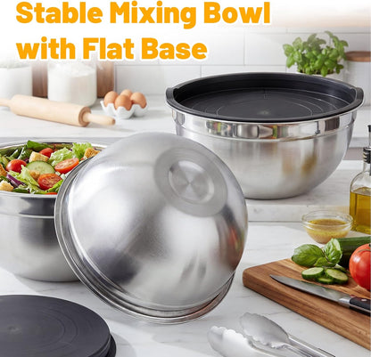 Mixing Bowls with Lids, 3 Pack 3.4 QT Kitchen Stainless Steel Mixing Bowls with Lids, Metal Nesting Set for Baking, Prepping, Serving, Salad and Food Storage