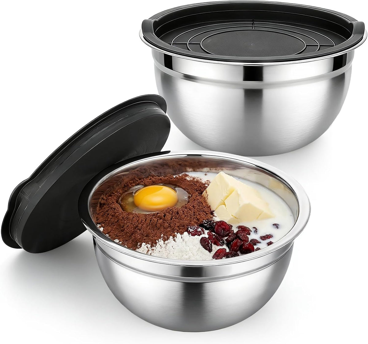Mixing Bowls with Lids, 3 Pack 3.4 QT Kitchen Stainless Steel Mixing Bowls with Lids, Metal Nesting Set for Baking, Prepping, Serving, Salad and Food Storage