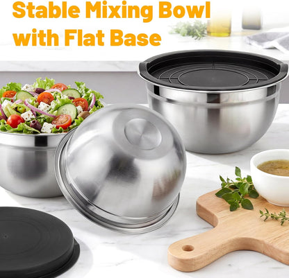 Mixing Bowls with Lids, 3 Pack 3.4 QT Kitchen Stainless Steel Mixing Bowls with Lids, Metal Nesting Set for Baking, Prepping, Serving, Salad and Food Storage