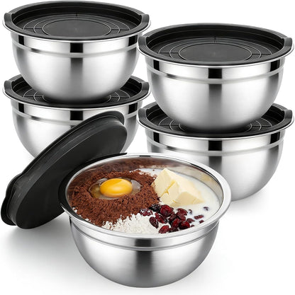 Mixing Bowls with Lids, 3 Pack 3.4 QT Kitchen Stainless Steel Mixing Bowls with Lids, Metal Nesting Set for Baking, Prepping, Serving, Salad and Food Storage