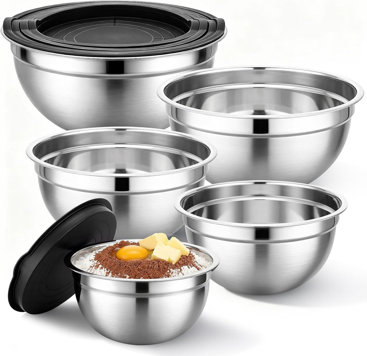 Mixing Bowls with Lids, 3 Pack 3.4 QT Kitchen Stainless Steel Mixing Bowls with Lids, Metal Nesting Set for Baking, Prepping, Serving, Salad and Food Storage