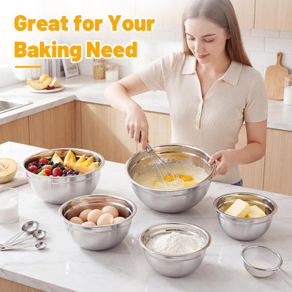 Mixing Bowls with Lids, 3 Pack 3.4 QT Kitchen Stainless Steel Mixing Bowls with Lids, Metal Nesting Set for Baking, Prepping, Serving, Salad and Food Storage
