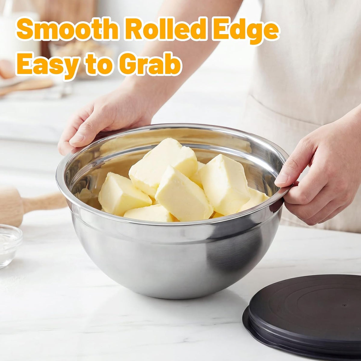 Mixing Bowls with Lids, 3 Pack 3.4 QT Kitchen Stainless Steel Mixing Bowls with Lids, Metal Nesting Set for Baking, Prepping, Serving, Salad and Food Storage