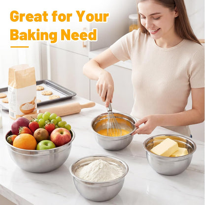 Mixing Bowls with Lids, 3 Pack 3.4 QT Kitchen Stainless Steel Mixing Bowls with Lids, Metal Nesting Set for Baking, Prepping, Serving, Salad and Food Storage
