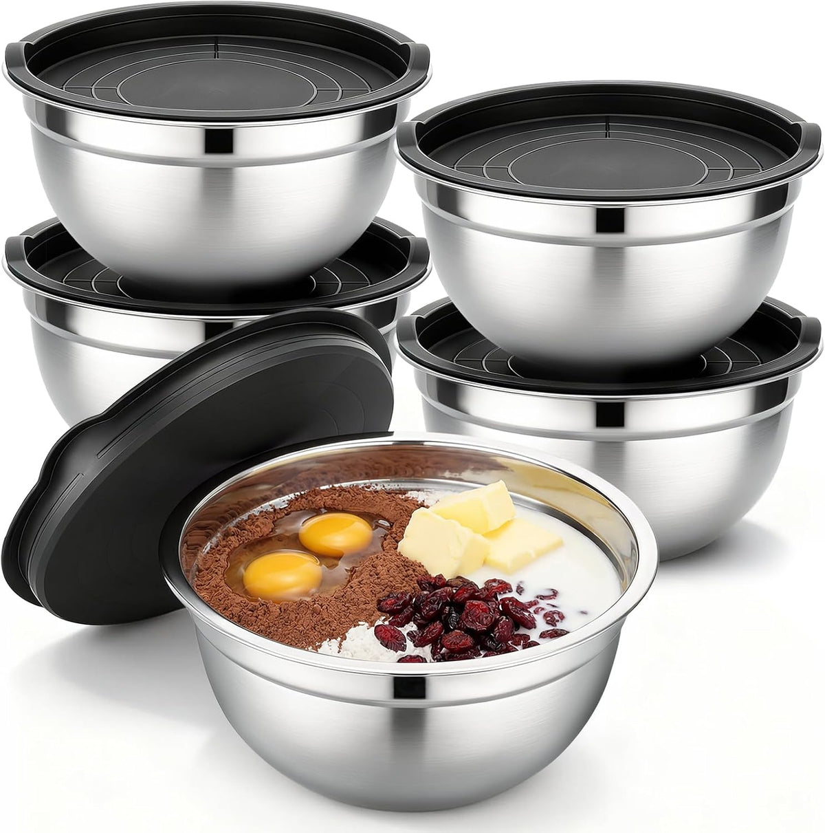 Mixing Bowls with Lids, 3 Pack 3.4 QT Kitchen Stainless Steel Mixing Bowls with Lids, Metal Nesting Set for Baking, Prepping, Serving, Salad and Food Storage