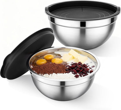 Mixing Bowls with Lids, 3 Pack 3.4 QT Kitchen Stainless Steel Mixing Bowls with Lids, Metal Nesting Set for Baking, Prepping, Serving, Salad and Food Storage