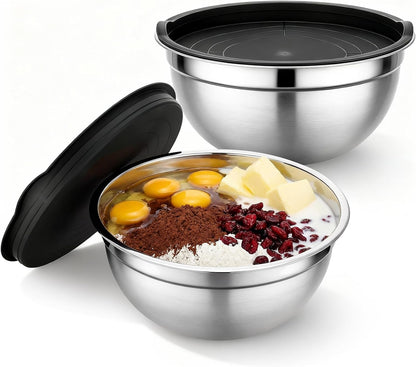 Mixing Bowls with Lids, 3 Pack 3.4 QT Kitchen Stainless Steel Mixing Bowls with Lids, Metal Nesting Set for Baking, Prepping, Serving, Salad and Food Storage
