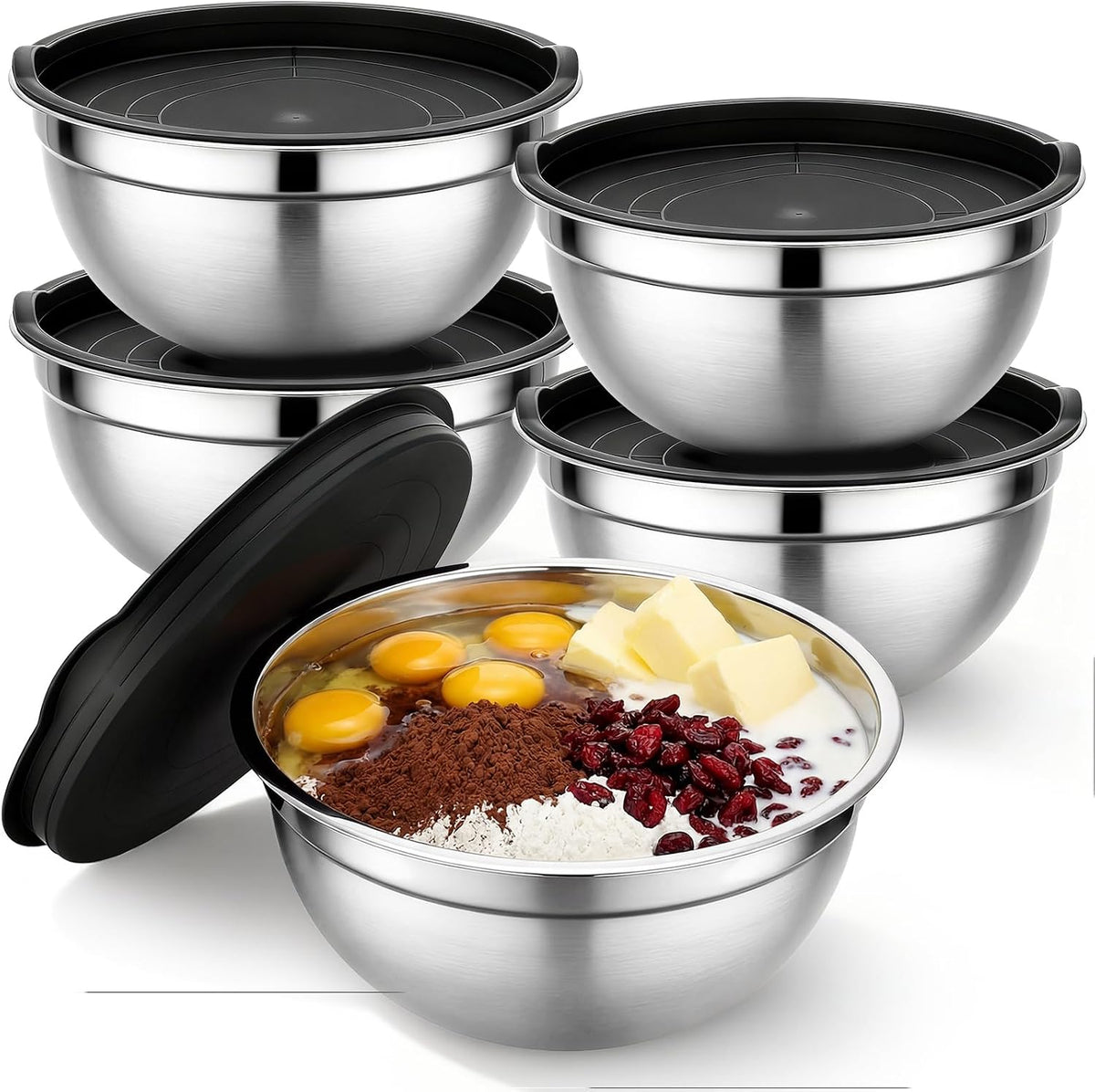 Mixing Bowls with Lids, 3 Pack 3.4 QT Kitchen Stainless Steel Mixing Bowls with Lids, Metal Nesting Set for Baking, Prepping, Serving, Salad and Food Storage