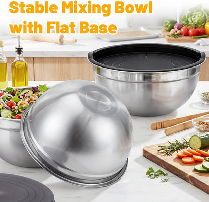 Mixing Bowls with Lids, 3 Pack 3.4 QT Kitchen Stainless Steel Mixing Bowls with Lids, Metal Nesting Set for Baking, Prepping, Serving, Salad and Food Storage
