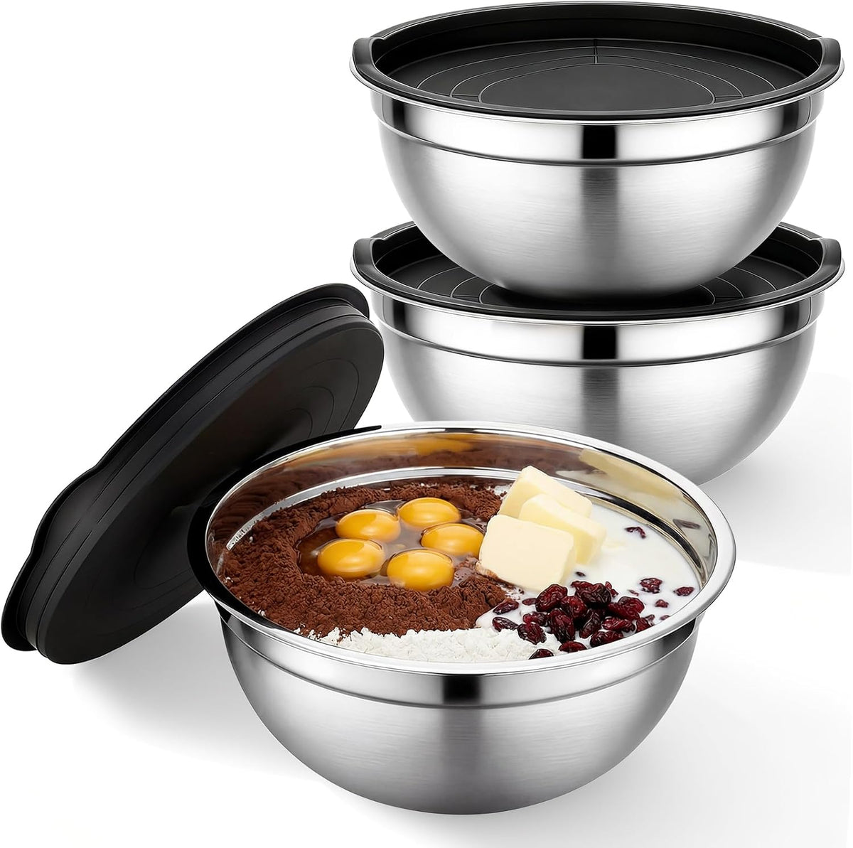 Mixing Bowls with Lids, 3 Pack 3.4 QT Kitchen Stainless Steel Mixing Bowls with Lids, Metal Nesting Set for Baking, Prepping, Serving, Salad and Food Storage