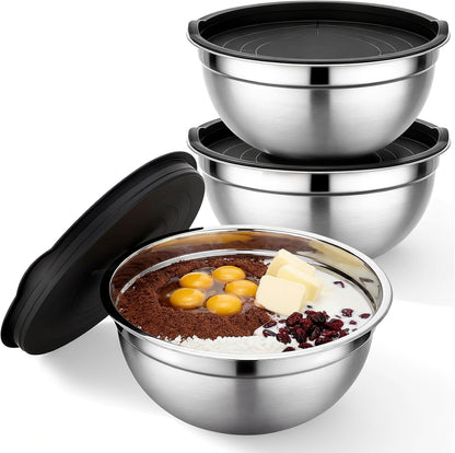Mixing Bowls with Lids, 3 Pack 3.4 QT Kitchen Stainless Steel Mixing Bowls with Lids, Metal Nesting Set for Baking, Prepping, Serving, Salad and Food Storage