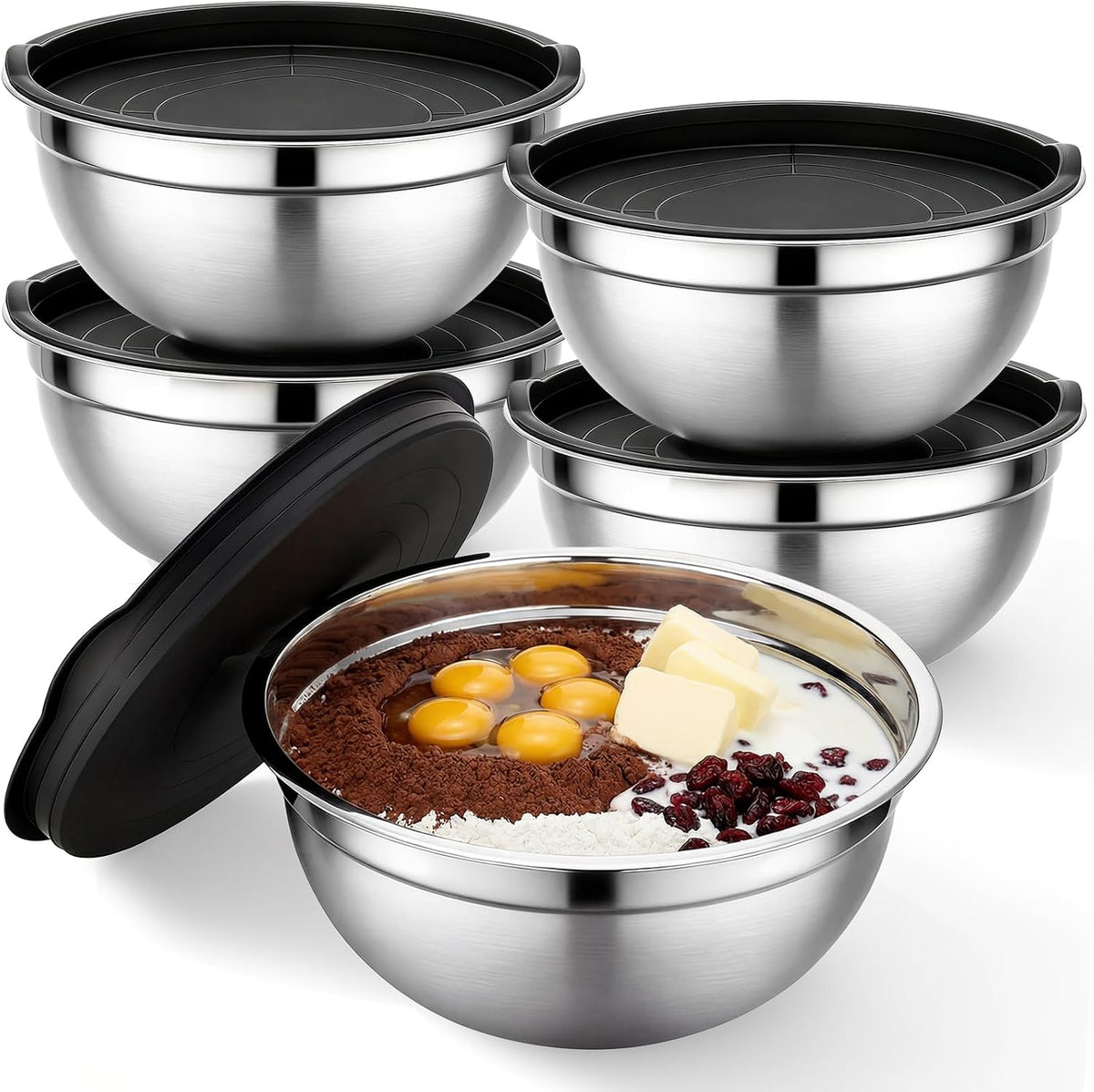 Mixing Bowls with Lids, 3 Pack 3.4 QT Kitchen Stainless Steel Mixing Bowls with Lids, Metal Nesting Set for Baking, Prepping, Serving, Salad and Food Storage