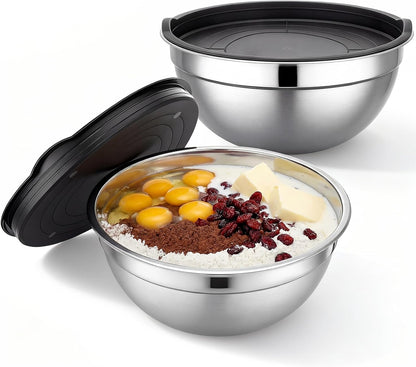 Mixing Bowls with Lids, 3 Pack 3.4 QT Kitchen Stainless Steel Mixing Bowls with Lids, Metal Nesting Set for Baking, Prepping, Serving, Salad and Food Storage